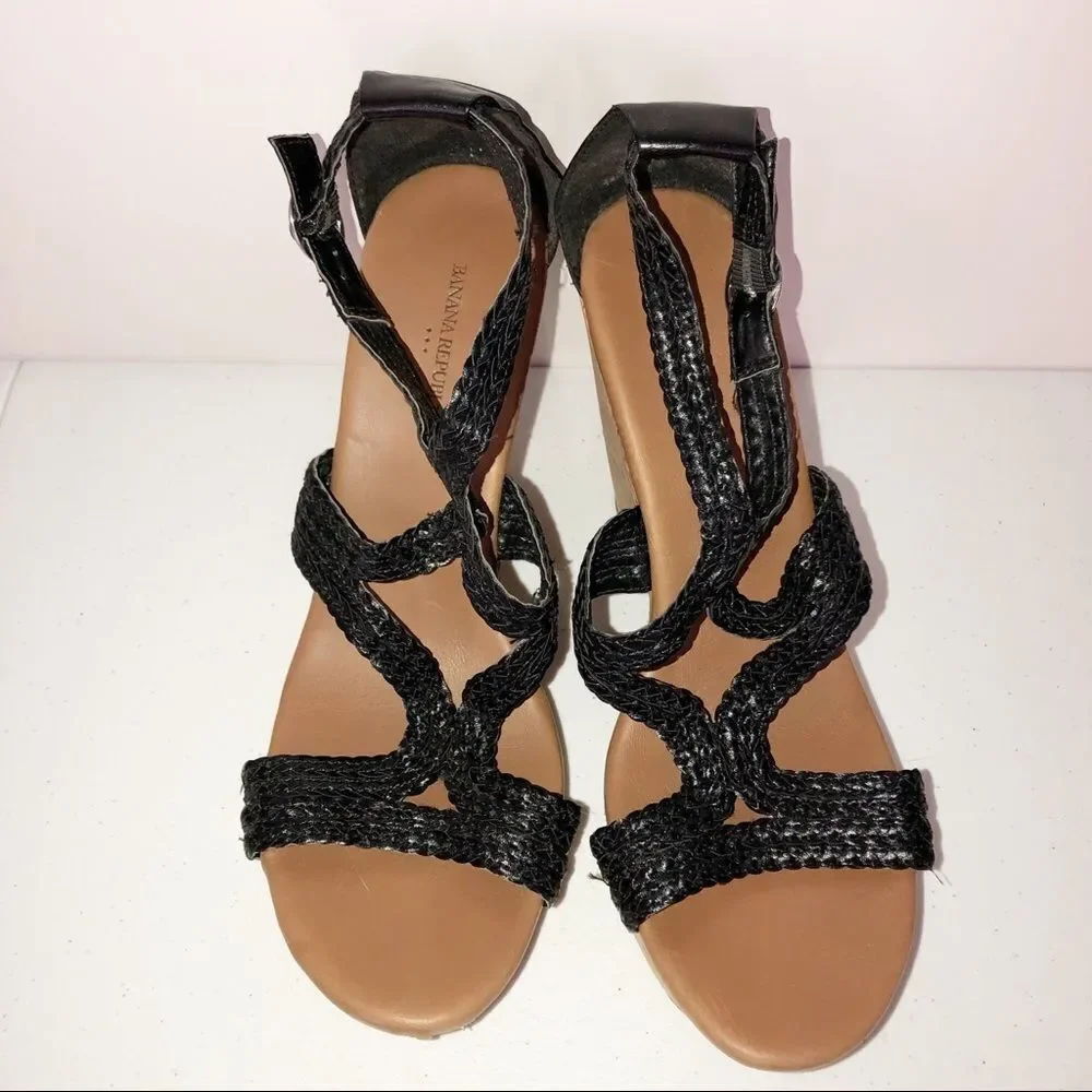 Banana Republic black leather cork wedges, 8.5